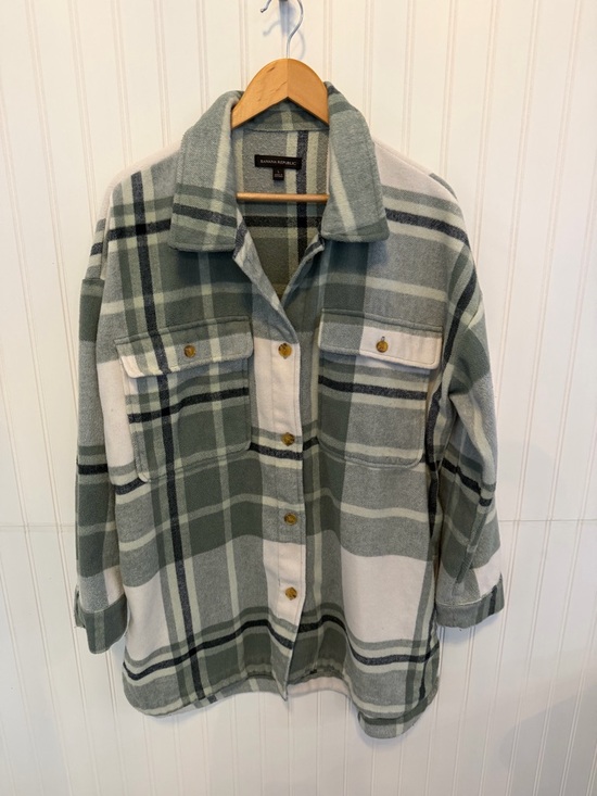 Banana Republic Jackets & Blazers - Banana Republic Green and Cream Plaid Wool Blend Jacket Size L